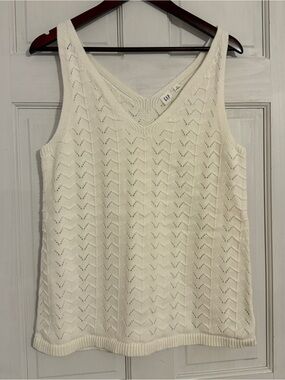 GAP Women's White Pointelle Knit V-Neck Tank Top Size XL